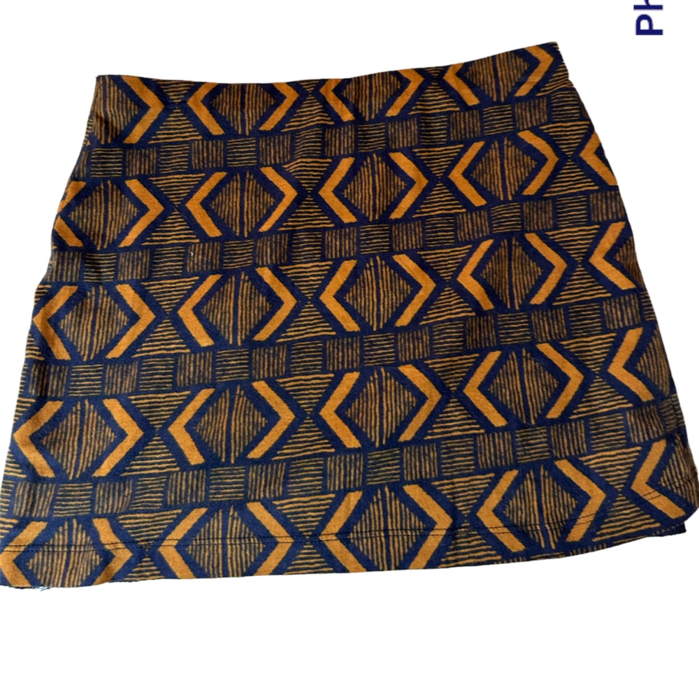 Myrtis Gray Navy Blue and Rustic Brown Geometric Design Mini Skirt, M